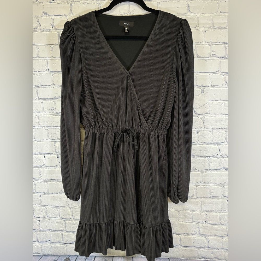 AQUA BRAND Black Ruffle Hem Formal Wedding Casual Romantic Boho Mini Dress S